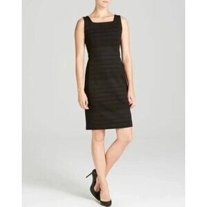 Eileen Fisher Striped Ponte Knit Square Neck Sheath Dress Womens Size 8 Classic